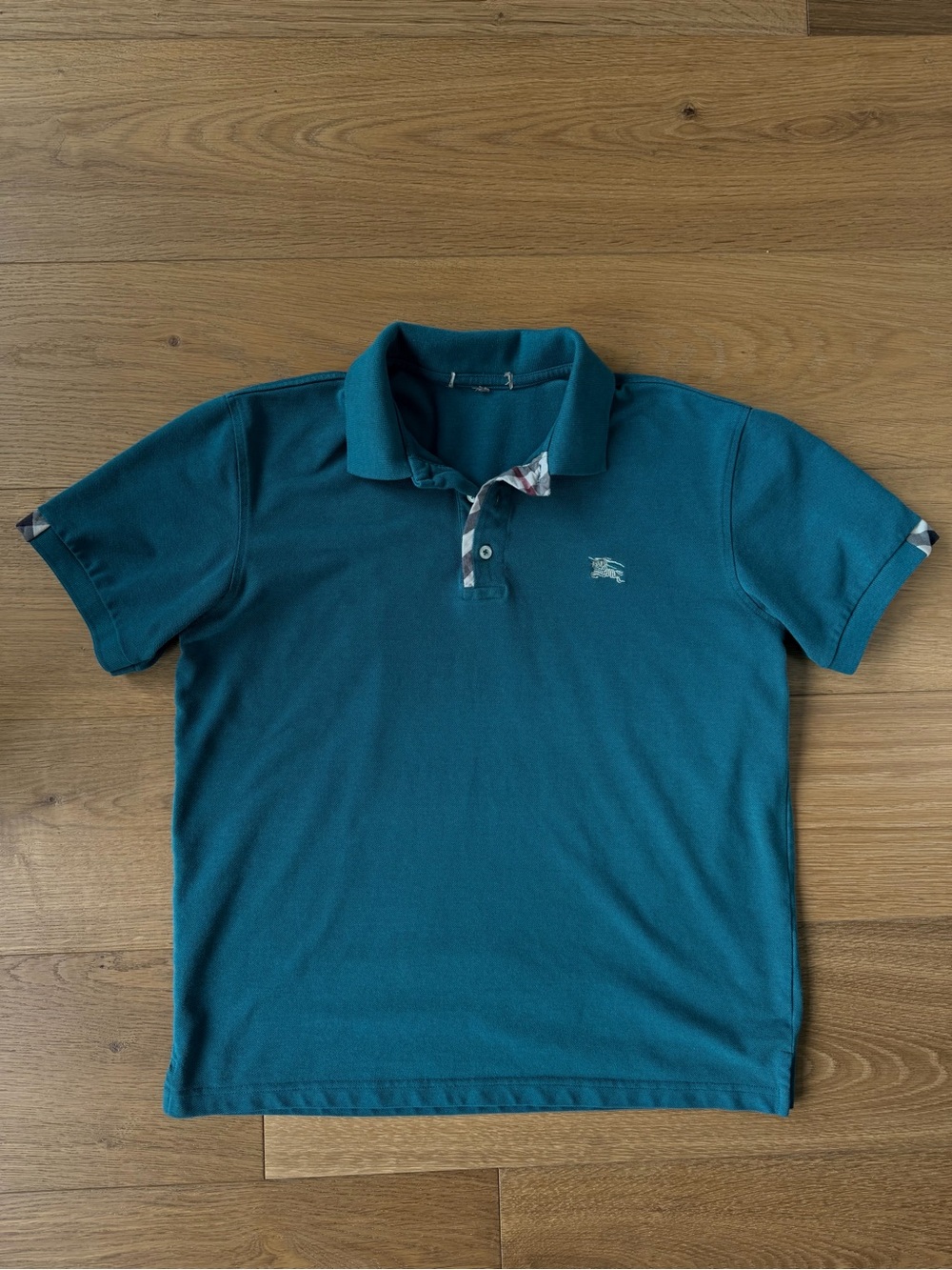 Burberry Brit Polo Shirt Mens Small Green Check Placket Knight Logo Casual